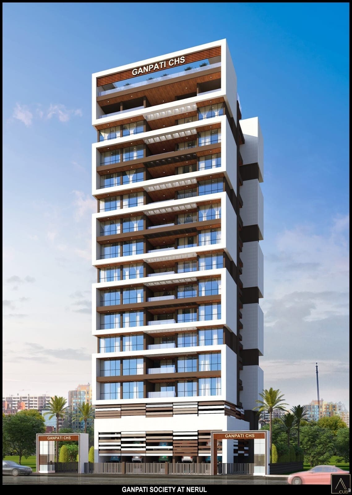 Architectural render of the redeveloped Ganpati CHS building at Sector 19, Nerul